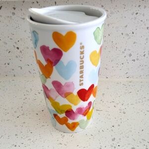 Starbucks Limited Edition Watercolor Heart Travel Mug 10 oz with lid